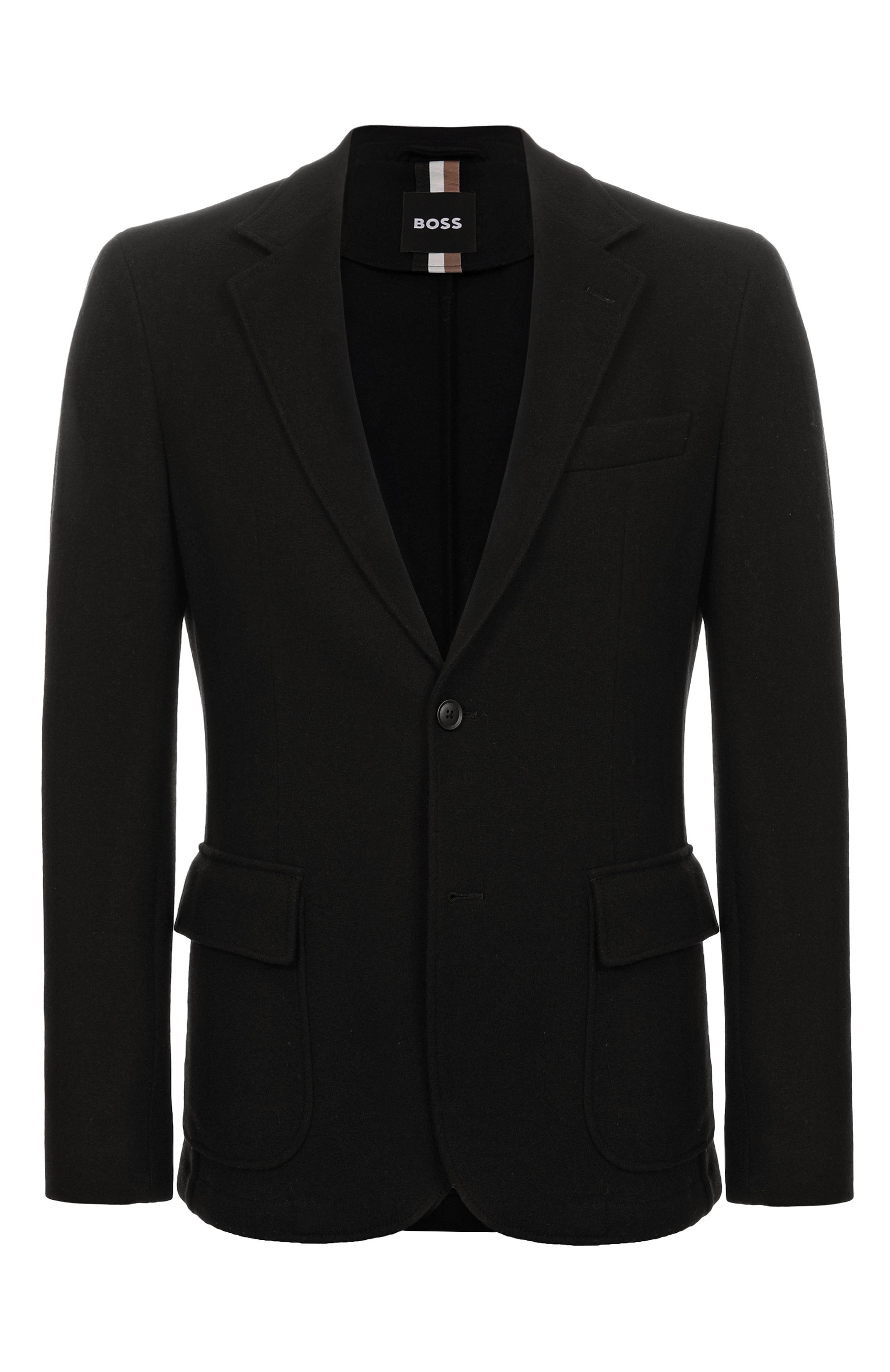 Шерстяной пиджак BOSS черного цвета по цене 67950 руб., арт. 50551576, фото 1 Шерстяной пиджак BOSS, арт. 50551576, фото 1