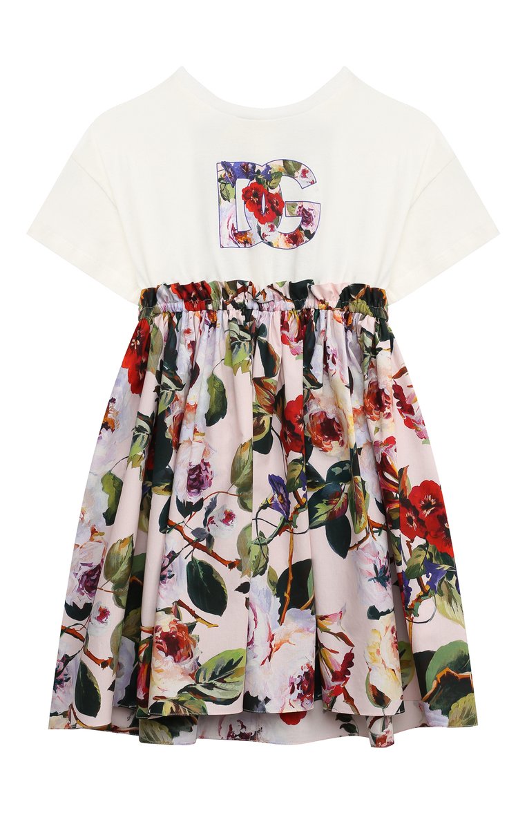 Детское хлопковое платье DOLCE & GABBANA розового цвета, арт. L5JD8A/G7M8H/8-14 | Фото 1 (Материал внешний: Хлопок; Рукава: Короткие; Девочки Кросс-КТ: Платье-одежда; Случай: Повседневный)