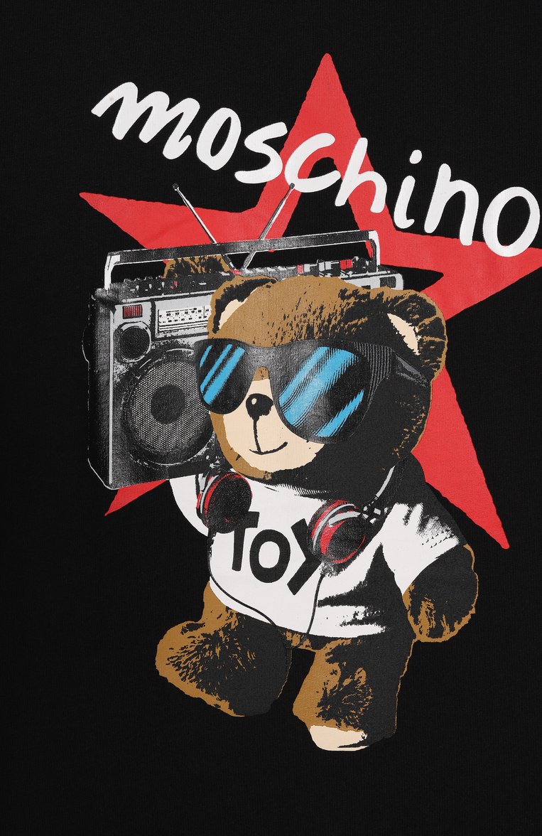 Детская хлопковая футболка MOSCHINO черного цвета, арт. HXM04K/LAA24/10-14 | Фото 3 (Рукава: Короткие; Материал внешний: Хлопок; Мальчики Кросс-КТ: Футболка-одежда; Автоматизация ТО: Проставлено; Автоматизация состава: Проставлено; Ростовка одежда: 10 - 11 лет | 140 - 146см, 12 лет | 152 см, 16 лет | 164 см)