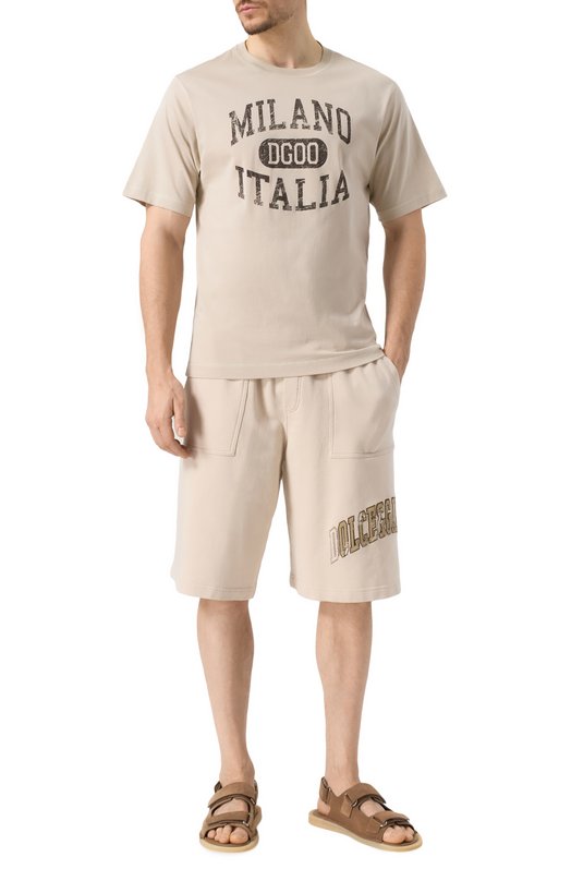 Хлопковая футболка Dolce & Gabbana G8PN9T/G7NPV Бежевый  G8PN9T/G7NPV Фото 2