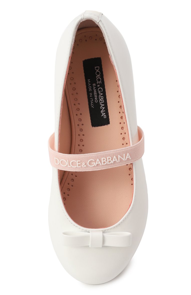 Детские кожаные балетки DOLCE & GABBANA белого цвета, арт. D11294/A4831/29-36 | Фото 4 (Материал сплава: Проставлено; Материал внешний: Натуральная кожа; Нос: Не проставлено; Материал внутренний: Натура�льная кожа)