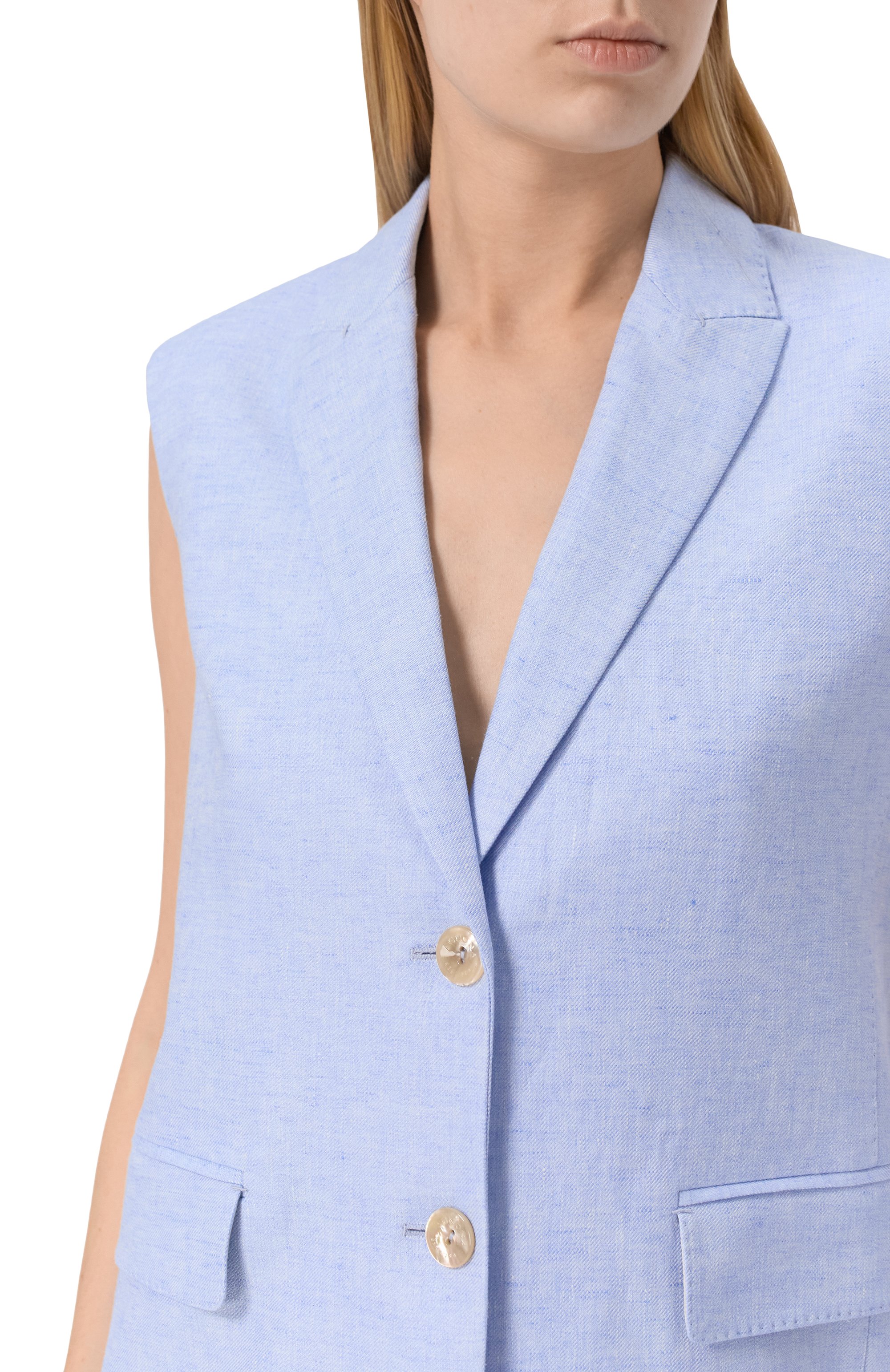 Льняной жилет AGNONA голубого цвета по цене 292500 руб., арт. TX0901/U3014, фото 5 Льняной жилет AGNONA, арт. TX0901/U3014, фото 5