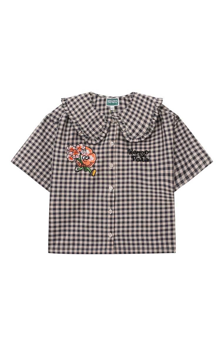 Детское рубашка KENZO коричневого цвета, арт. K60185/6-12 | Фото 1 (Рукава: Короткие; Материал внешний: Хлопок, Синтетический материал; Случай: Повседневный; Ростовка одежда: 7 лет | 122 см, 5 лет | 110 см, 9 лет | 134 см)