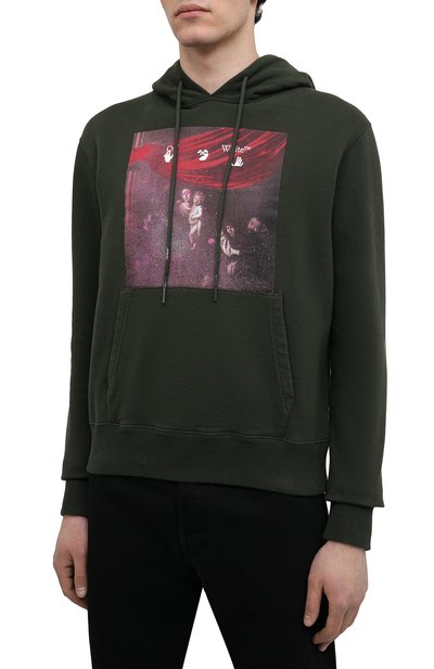 Хлопковое худи OFF-WHITE хаки цвета по цене 55700 руб., арт. 0MBB034S21FLE007, фото 3 Хлопковое худи OFF-WHITE, арт. 0MBB034S21FLE007, фото 3