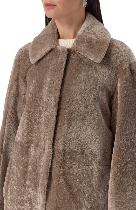 Дубленка из овчины manzoni24 25M1115-S23N Коричневый  25M1115-S23N Фото 5