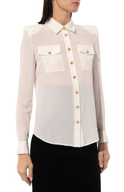 Шелковая рубашка BALMAIN молочного цвета по цене 99000 руб., арт. AF0HS050SB66, фото 3 Шелковая рубашка BALMAIN, арт. AF0HS050SB66, фото 3