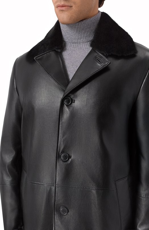 Кожаное пальто с воротником из норки MVST M25.1PM.C003 Чёрный  M25.1PM.C003 Фото 5