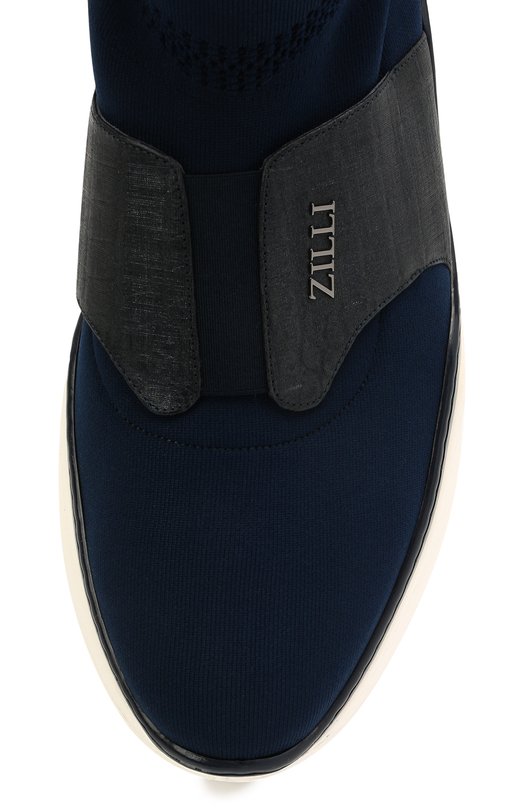 Кроссовки с отделкой из кожи крокодила Zilli Sport Синий, фото 5