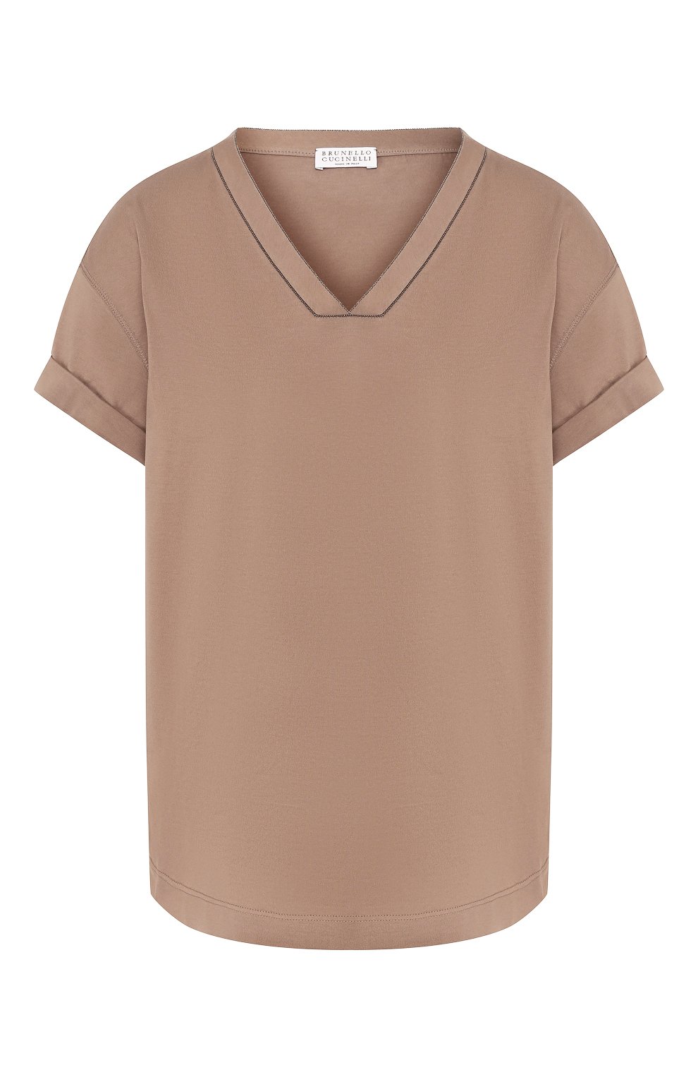 Хлопковая футболка BRUNELLO CUCINELLI хаки цвета по цене 62850 руб., арт. M0045BP200, фото 1 Хлопковая футболка BRUNELLO CUCINELLI, арт. M0045BP200, фото 1