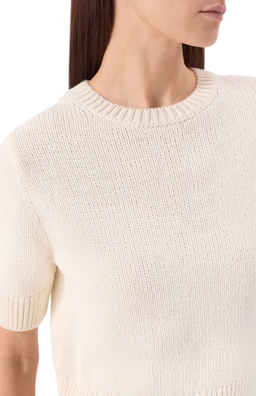 Хлопковый пуловер 12 STOREEZ 135833 Кремовый  135833 Фото 5