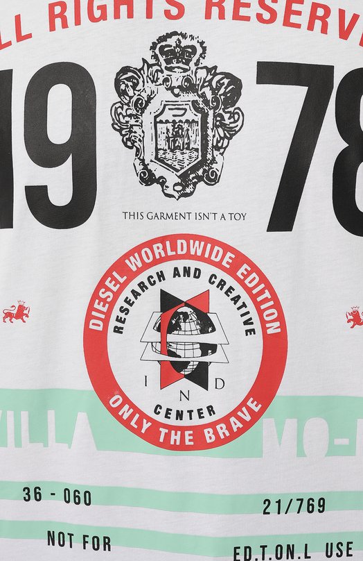Хлопковая футболка Diesel A12501/0GRAI Белый  A12501/0GRAI Фото 5