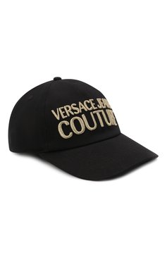 Женская хлопковая бейсболка VERSACE JEANS COUTURE черного цвета, арт. 71VAZK10-BASEBALL CAP WITH PENCES/ZG010 | Фото 1 (Материал: Текстиль, Хлопок; Материал сплава: Проставлено; Нос: Не проставлено)