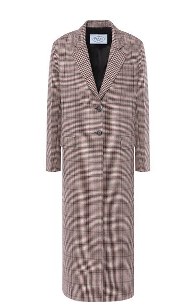  Женское шерстяное пальто в клетку PRADA, арт. P678H-1R2W-F0041