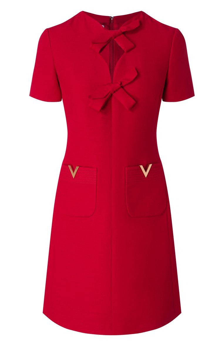 Женское платье из шерсти и шелка VALENTINO красного цвета, арт. 6B3VAEV11CF | Фото 1 (Рукава: Короткие; Длина Ж (юбки, платья, шорты): Мини; Материал внешний: Шерсть, Шелк; Случай: Повседневный; Женское Кросс-КТ: Платье-одежда; Стили: Романтичный)