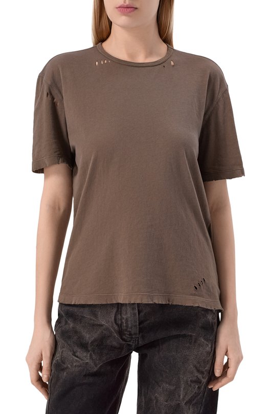 Хлопковая футболка Ann Demeulemeester B0013500/FA638 Коричневый  B0013500/FA638 Фото 3