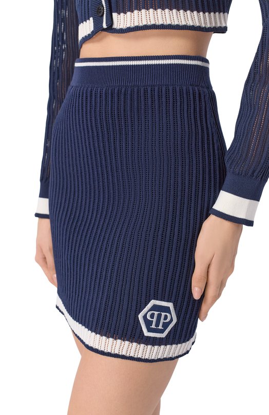 Хлопковая юбка Philipp Plein SAFC WKV0088 PKN002N Синий  SAFC WKV0088 PKN002N Фото 5