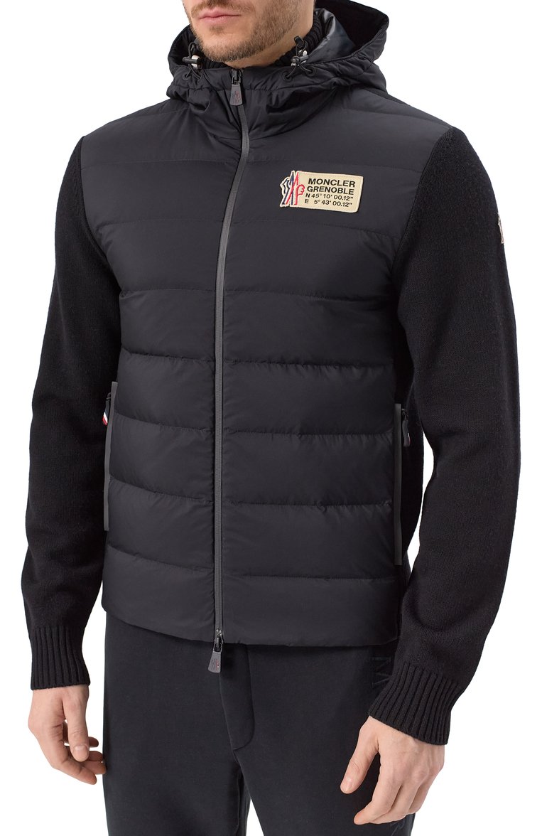 Мужской комбинированный кардиган MONCLER GRENOBLE черного цвета, арт. 9B000-15-M1122 | Фото 3 (Материал внешний: Шерсть; Материал утеплителя: Пух и перо; Рукава: Длинные; Материал сплава: Проставлено; Драгоценные камни: Проставлено; Длина (для топов): Стандартные; Материал подклада: Синтетический материал; Стили: Кэжуэл; Мужское Кросс-КТ: Кардиган-одежда)