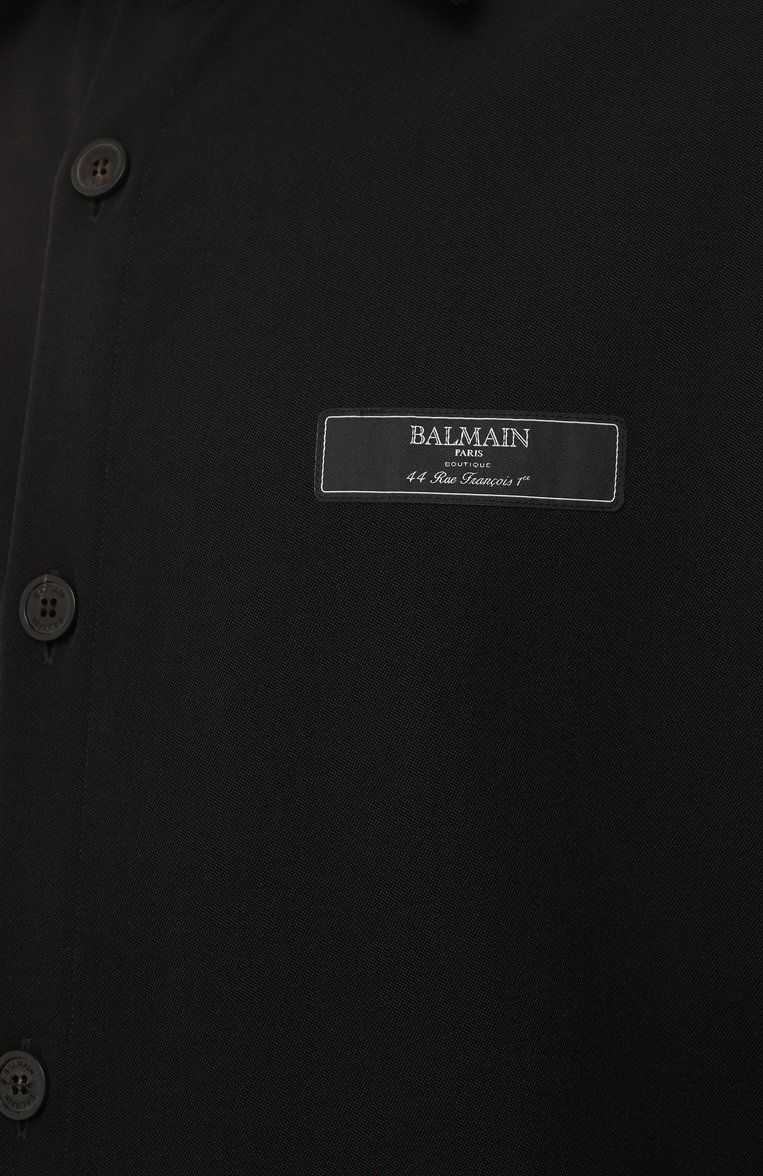 Мужская шерстяная куртка-рубашка BALMAIN черного цвета, арт. DH0HS391/WB01 | Фото 6 (Драгоценные камни: Проставлено; Материал сплава: Проставлено; Материал внешний: Шерсть; Рукава: Длинные; Манжеты: На пуговицах; Случай: Повседневный; Принт: Однотонные; Длина (для топов): Стандартные; Воротник: Кен�т; Стили: Минимализм, Кэжуэл)