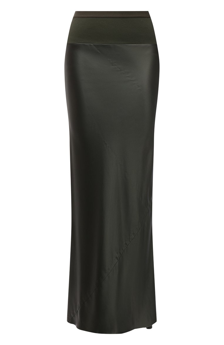 Женская юбка RICK OWENS зеленого цвета, арт. RP02A7334/QLX | Фото 1 (Длина Ж (юбки, платья, шорты): Макси; Материал внешний: Синтетический материал; Женское Кросс-КТ: Юбка-одежда; Стили: Романтичный; Региональные ограничения белый список (Axapta Mercury): Не проставлено)