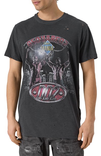 Футболка из хлопка и вискозы DSQUARED2 темно-серого цвета по цене 52750 руб., арт. S71GD1530/S22146, фото 3 Футболка из хлопка и вискозы DSQUARED2, арт. S71GD1530/S22146, фото 3