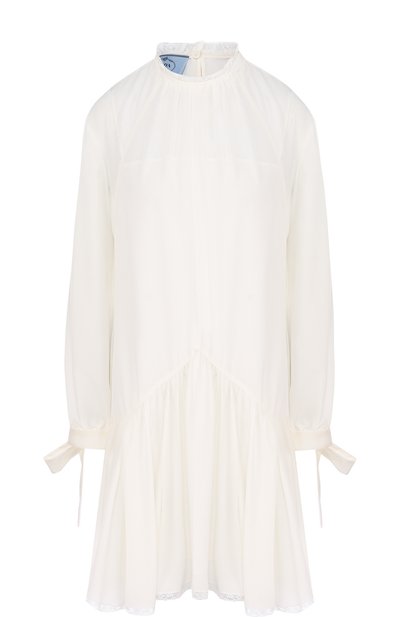 Женское однотонное мини-платье с оборками и драпировкой PRADA, арт. P35R0-1H51-F0304