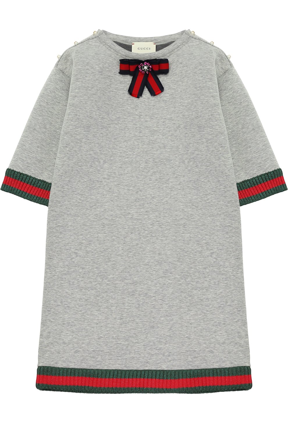 Хлопковое платье свободного кроя с контрастными манжетами и брошью GUCCI, арт. 458332/X5N00, фото 1