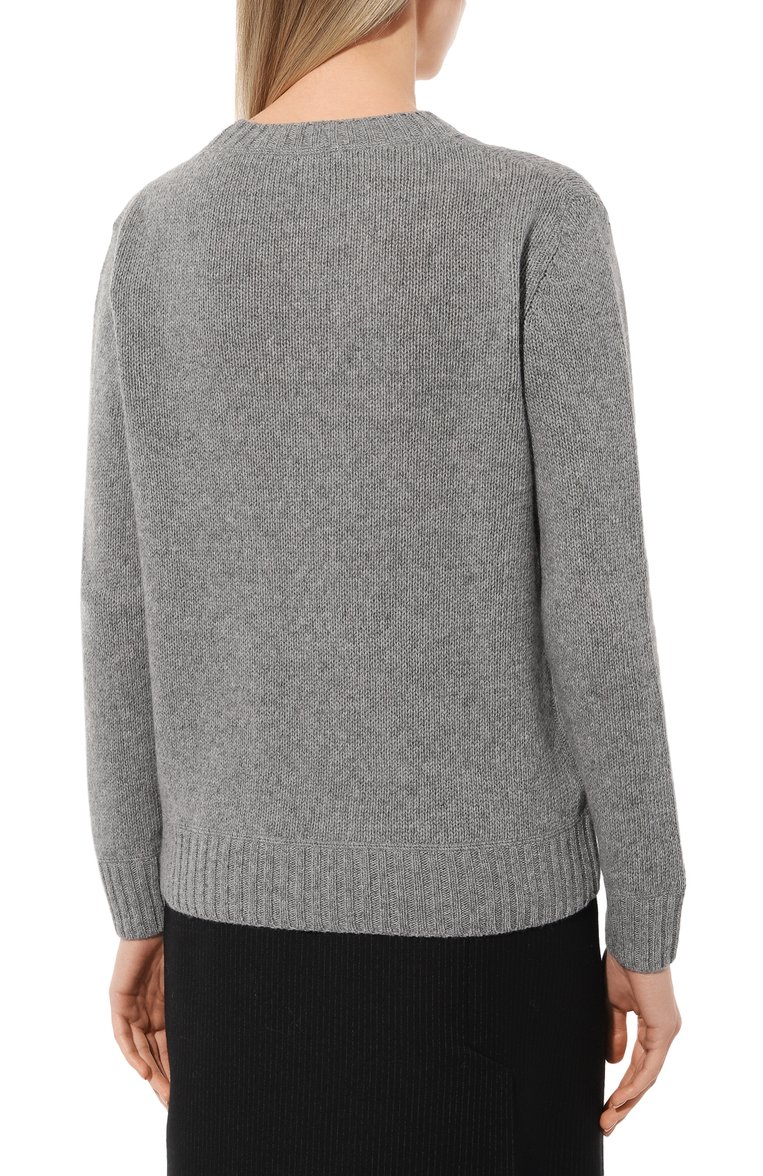 Женский свитер из шерсти и кашемира PRADA серого цвета, арт. P24G1V-1YMW-F0031-211 | Фото 4 (Длина (для топов): Стандартные; Материал внешний: Кашемир, Шерсть; Рукава: Длинные; Стили: Кэжуэл; Женское Кросс-КТ: Свитер-одежда)