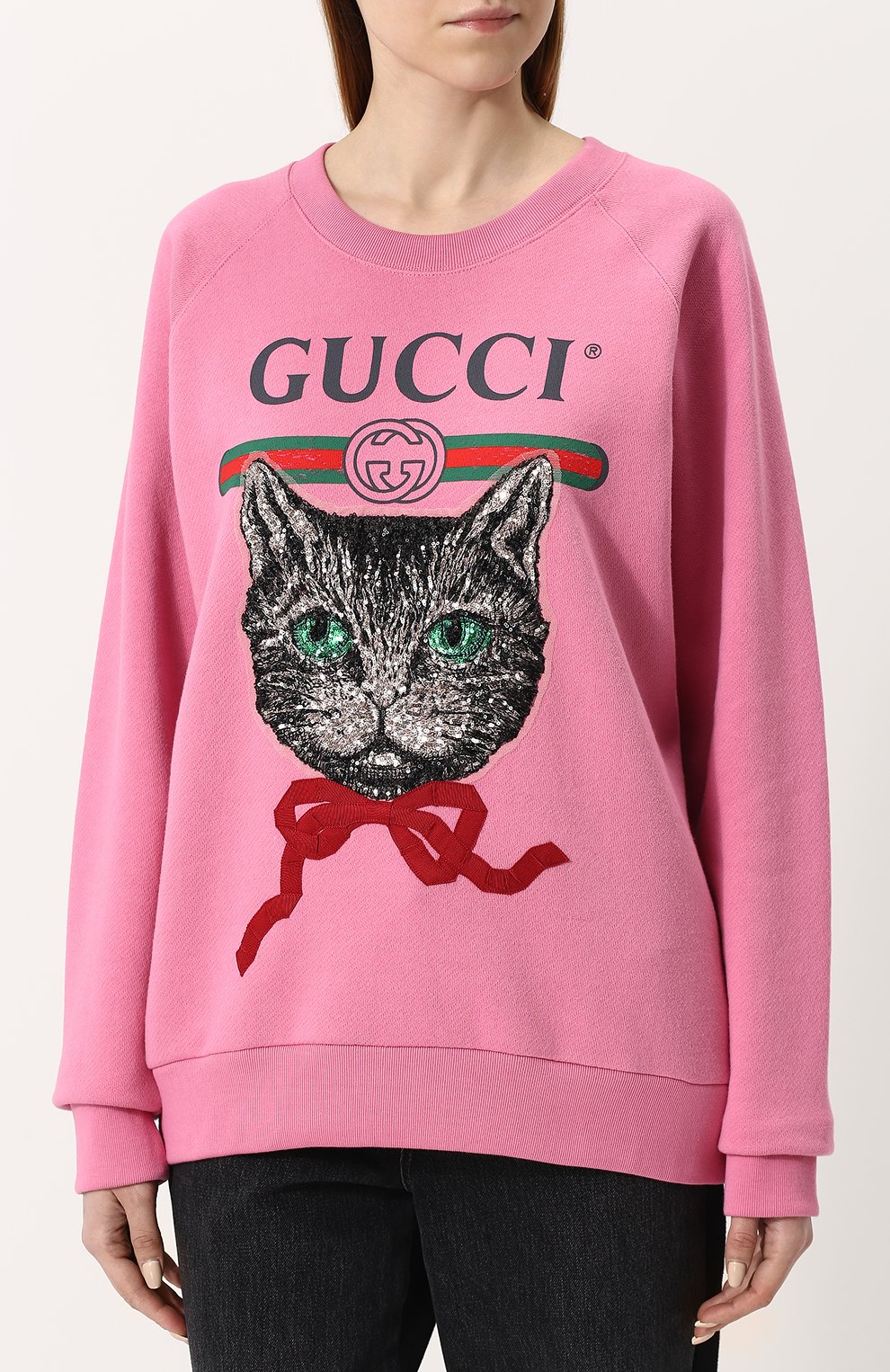 Хлопковый свитшот свободного кроя с принтом и пайетками GUCCI, арт. 489677/X9N16, фото 3