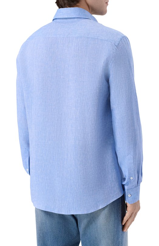 Льняная рубашка Brunello Cucinelli MM6840627 Голубой  MM6840627 Фото 4