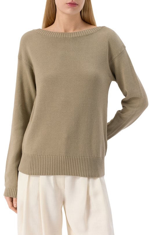 Хлопковый пуловер Max Mara Leisure SVAG0 Хаки  SVAG0 Фото 3