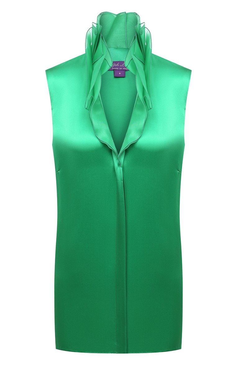 Женская шелковая блузка RALPH LAUREN зеленого цвета, арт. 290864930 | Фото 1 (Материал внешний: Шелк; Длина (для топов): Стандартные; Женское Кросс-КТ: Блуза-одежда; Принт: Без принта; Стили: Романтичный; Драгоценные камни: Проставлено; Нос: Не проставлено; Материал сплава: Проставлено)