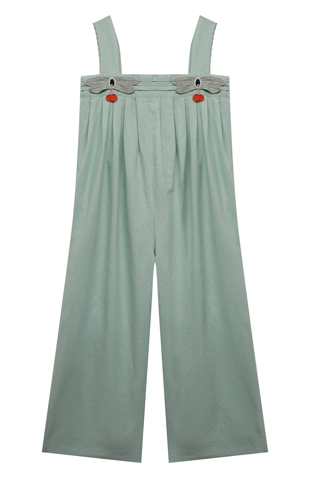 Комбинезон из льна и хлопка STELLA MCCARTNEY салатового цвета по цене 11900 руб., арт. 602714/SQKC9, фото 1 Комбинезон из льна и хлопка STELLA MCCARTNEY, арт. 602714/SQKC9, фото 1