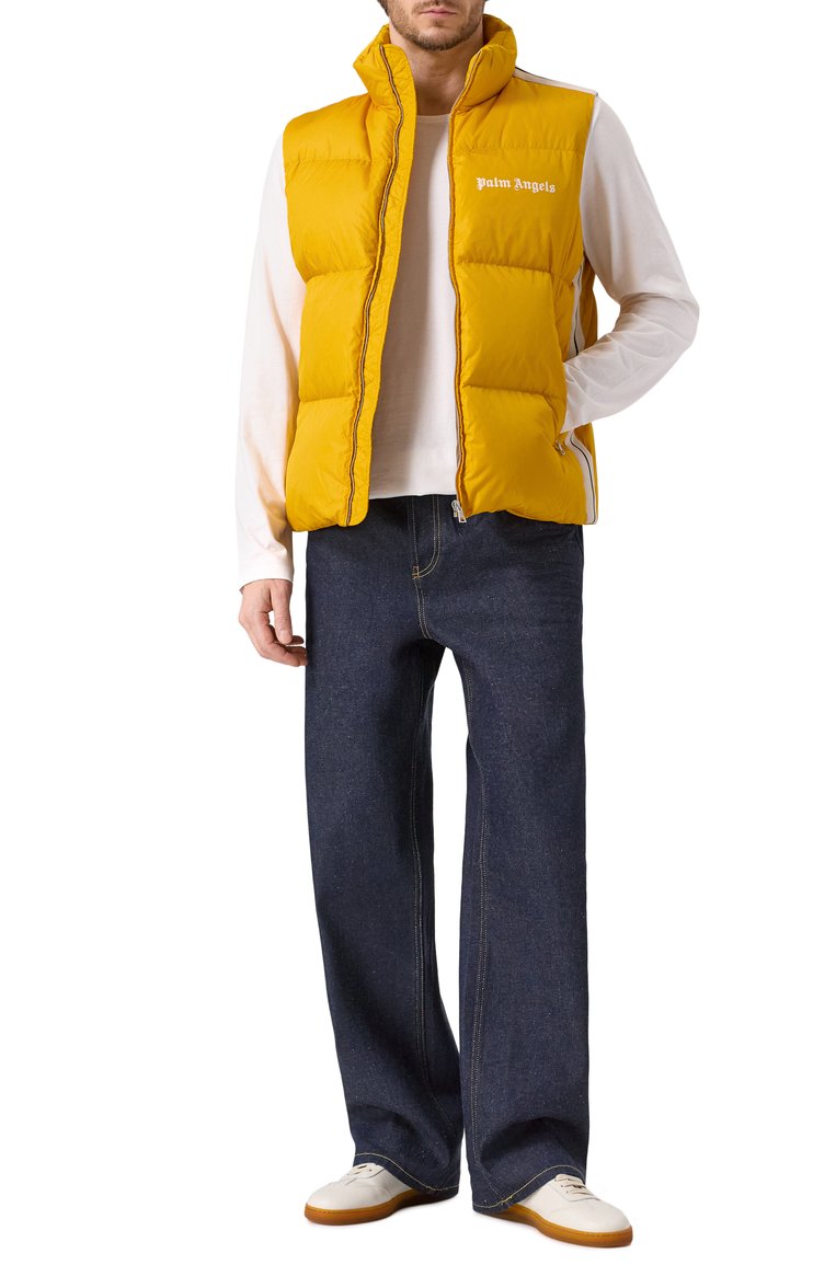 Мужской пуховый жилет 8 moncler palm angels MONCLER GENIUS желтого цвета, арт. 1A00015/M2563 | Фото 2 (Материал подклада: Синтетический материал; Материал утеплителя: Пух и перо; Длина (верхняя одежда): Короткие; Материал внешний: Синтетический материал; Мужское Кросс-КТ: жилеты-объемные; Стили: Кэжуэл)