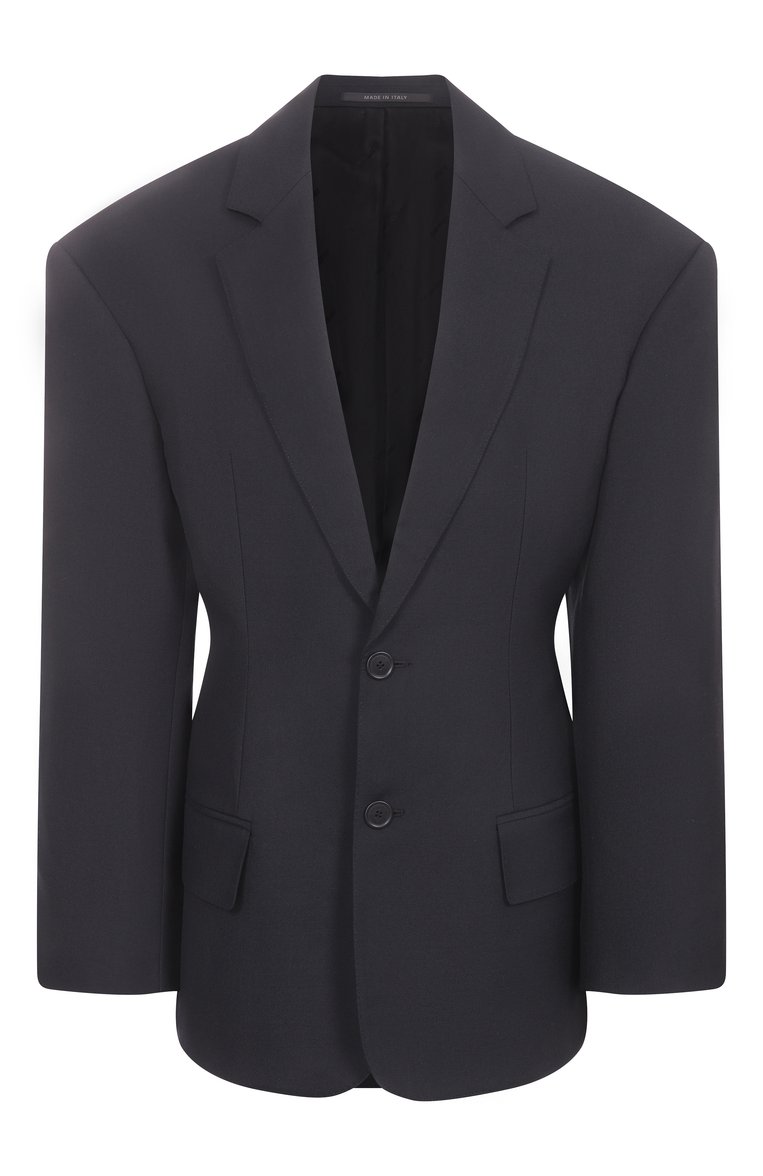 Женский жакет BALENCIAGA черного цвета, арт. 814409/TKT28 | Фото 1 (Рукава: Длинные; Стили: Гранж; Материал внешний: Шерсть, Синтетический материал; 1-2-бортные: Однобортные; Длина (для топов): Удлиненные; Женское Кросс-КТ: Жакет-одежда)