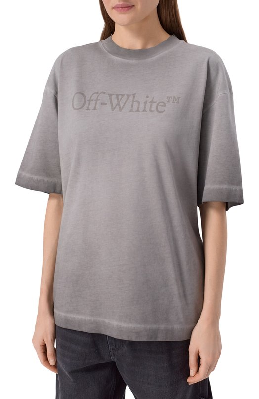 Хлопковая футболка Off-White 0WAA13FF25JER001 Серый  0WAA13FF25JER001 Фото 3