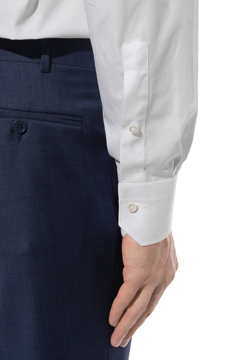 Мужская хлопковая сорочка ZEGNA белого цвета, арт. CT1031/9MS0BA | Фото 5 (Рукава: Длинные; Материал внешний: Хлопок; Длина (для топов): Стандартные; Принт: Однотонные; Стили: Классический; Манжеты: На пуговицах; Случай: Формальный; Воротник: Акула; Автоматизация состава: Проставлено; Детали: Без декора; Автоматизация ТО: Проставлено)