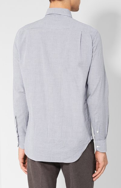 Хлопковая рубашка с воротником акула LORO PIANA синего цвета по цене 52800 руб., арт. FAI2445, фото 4 Хлопковая рубашка с воротником акула LORO PIANA, арт. FAI2445, фото 4