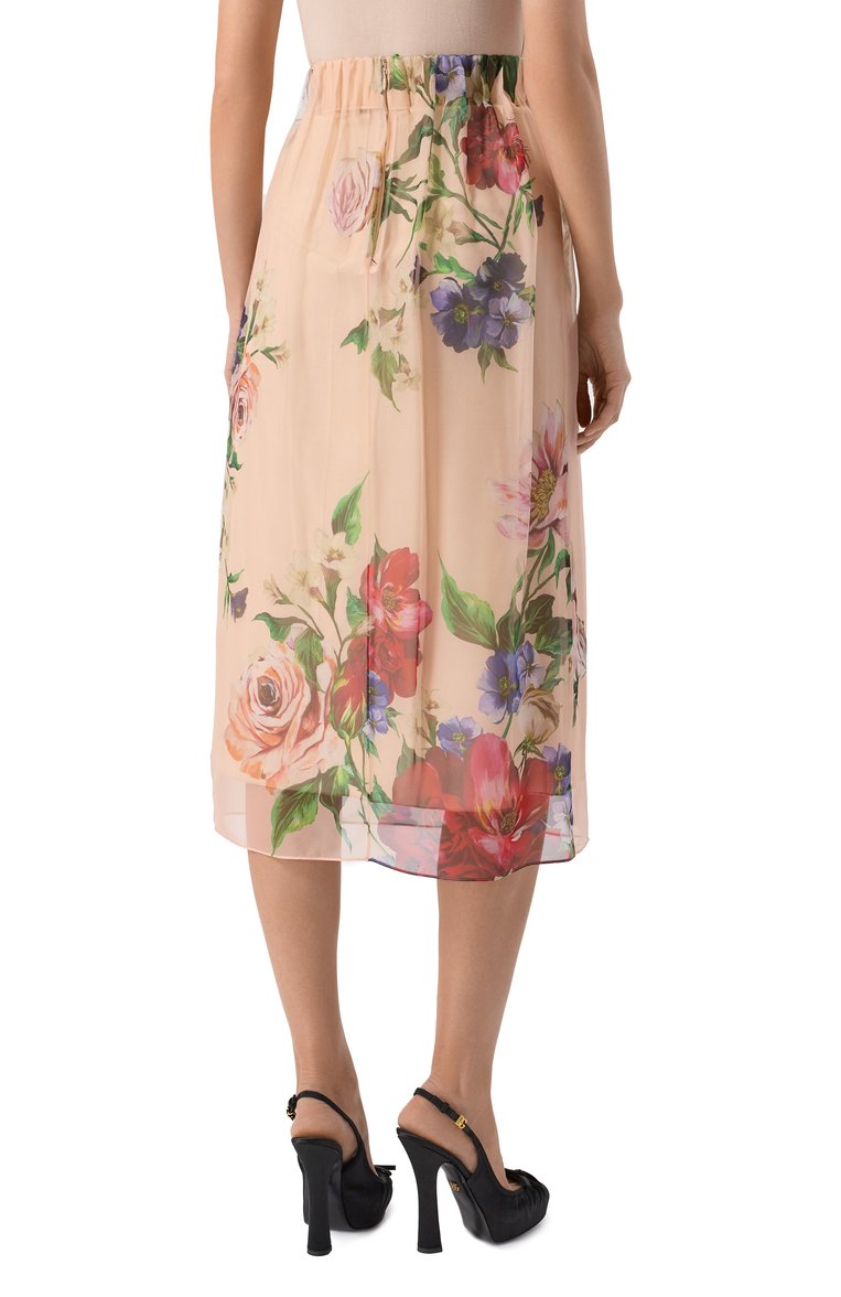 Женская шелковая юбка DOLCE & GABBANA бежевого цвета, арт. F4CNIT/IS1Y7_SET | Фото 4 (Длина Ж (юбки, платья, шорты): Миди; Автоматизация ТО: Проставлено; Материал внешний: Шелк; Автоматизация состава: Проставлено; Стили: Романтичный)