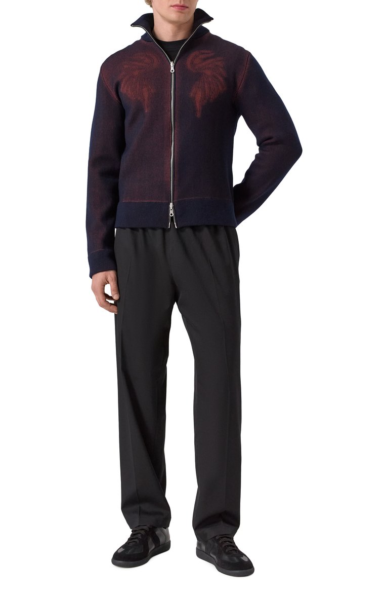 Мужской двусторонний кардиган DRIES VAN NOTEN темно-синего цвета, арт. 251-021223-1711 | Фото 2 (Длина (для топов): Стандартные; Материал внешний: Шерсть, Хлопок; Рукава: Длинные; Мужское Кросс-КТ: Кардиган-одежда; Стили: Гранж; Застежка: Молния; Автоматизация ТО: Проставлено; Автоматизация состава: Проставлено)