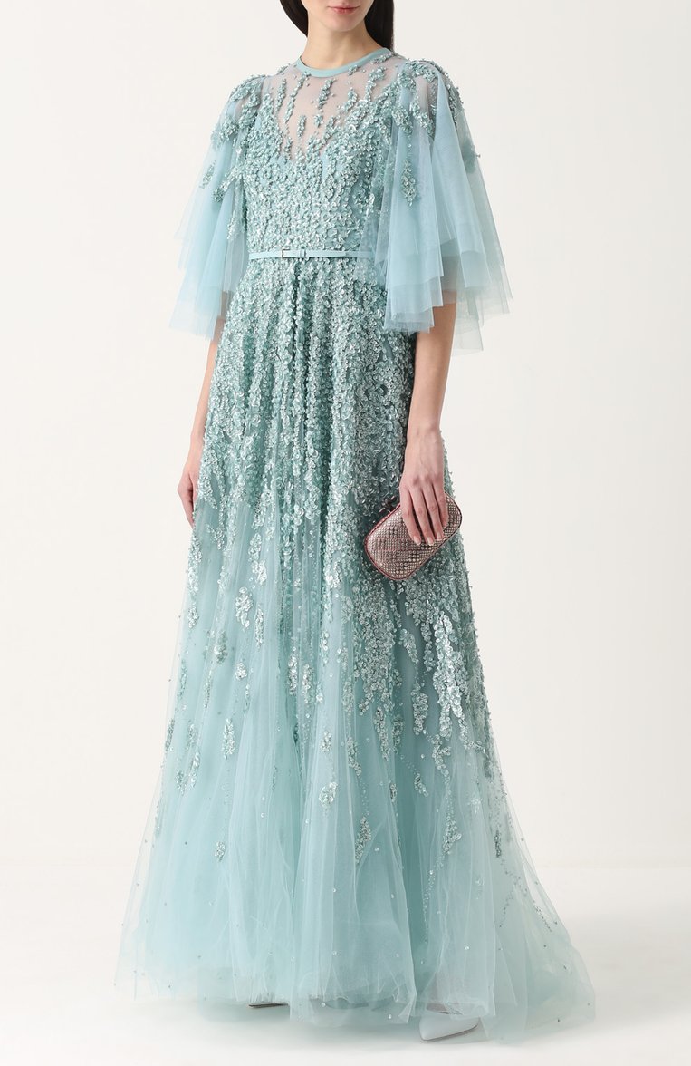 Многослойное платье с подолом и декоративной отделкой пайетками ELIE SAAB, арт. 8459, фото 1
