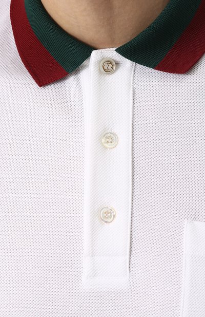 Хлопковое поло с короткими рукавами GUCCI белого цвета по цене 64800 руб., арт. 408321/X7331, фото 5 Хлопковое поло с короткими рукавами GUCCI, арт. 408321/X7331, фото 5