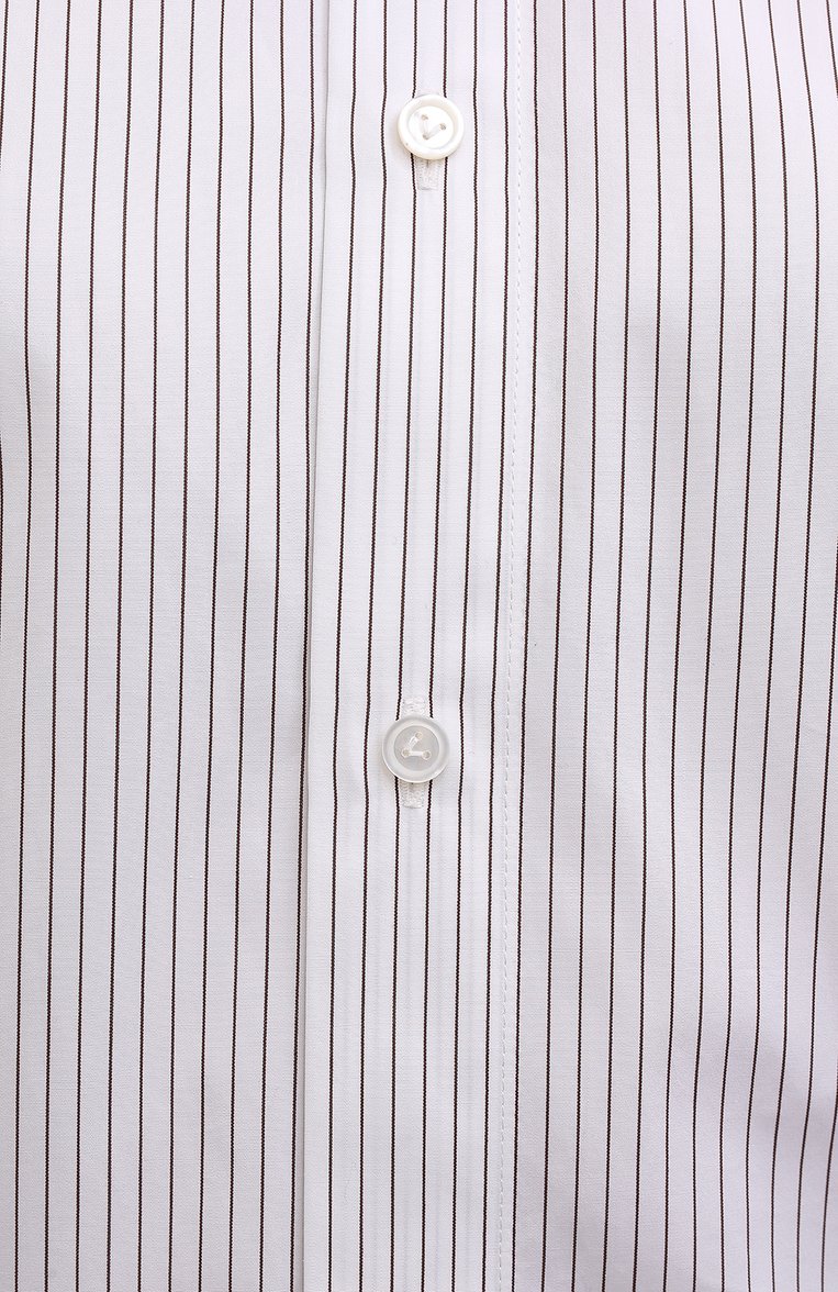 Женская хлопковая рубашка BOTTEGA VENETA белого цвета, арт. 670082/V0YS0 | Фото 5 (Рукава: Длинные; Стили: Гламурный; Принт: Полоска, С �принтом; Женское Кросс-КТ: Рубашка-одежда; Длина (для топов): Удлиненные; Материал сплава: Проставлено; Материал внешний: Хлопок; Драгоценные камни: Проставлено)