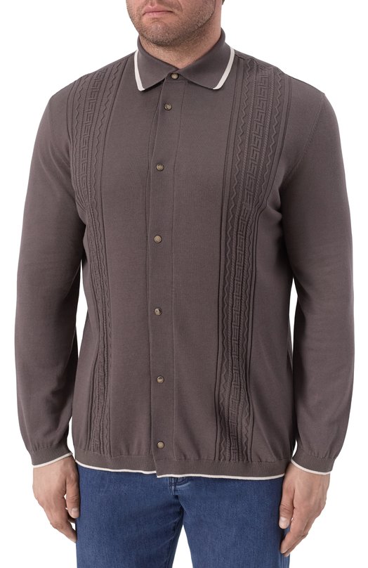 Хлопковая рубашка Brunello Cucinelli M29203405 Коричневый  M29203405 Фото 3
