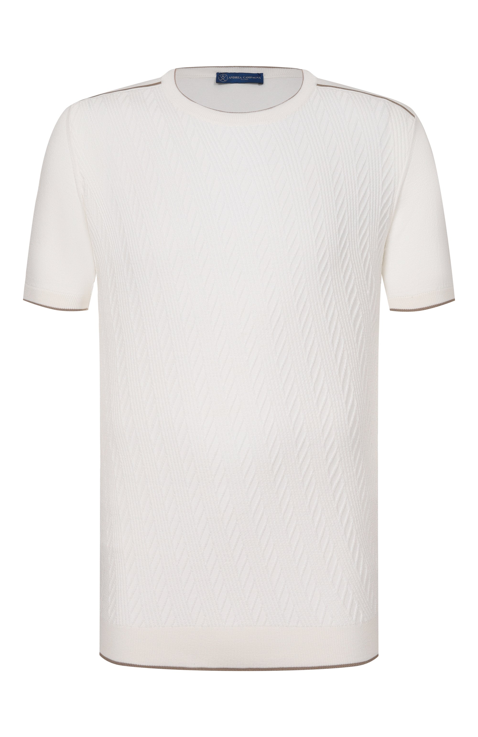 Джемпер из хлопка и шелка ANDREA CAMPAGNA кремового цвета по цене 84150 руб., арт. SU26ST200-00/FST262, фото 1 Джемпер из хлопка и шелка ANDREA CAMPAGNA, арт. SU26ST200-00/FST262, фото 1