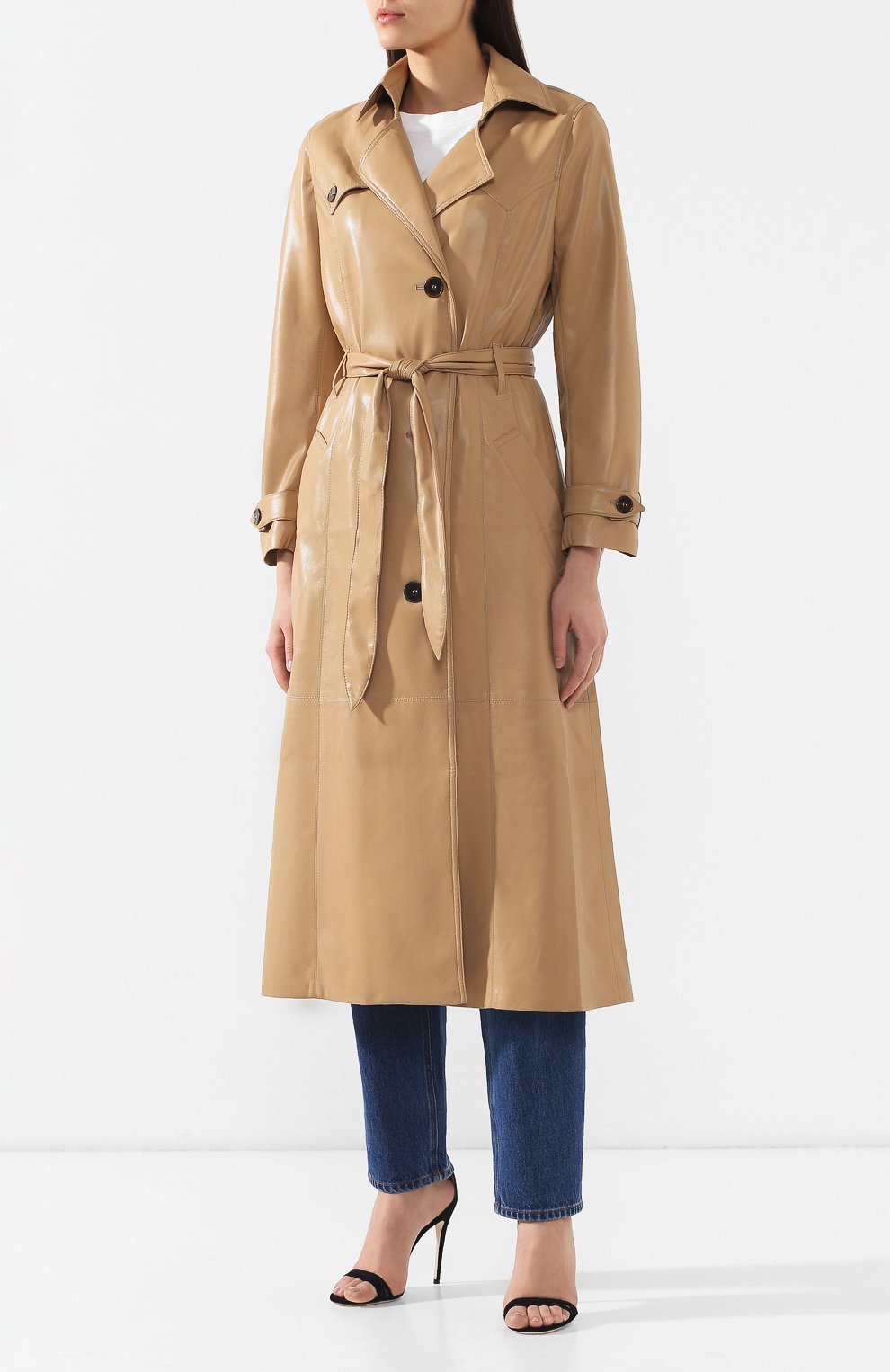 Пальто с поясом NANUSHKA бежевого цвета по цене 96200 руб., арт. CHIARA_PALE CARAMEL_VEGAN LEATHER, фото 3 Пальто с поясом NANUSHKA, арт. CHIARA_PALE CARAMEL_VEGAN LEATHER, фото 3