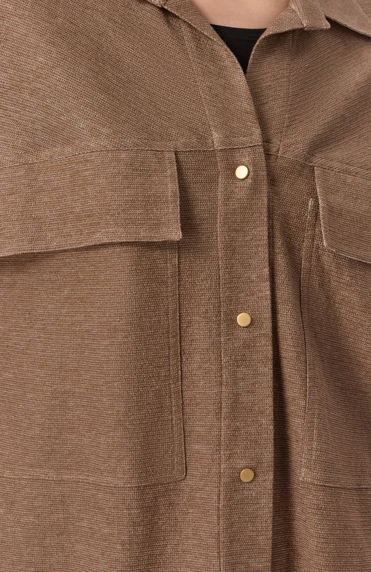 Женская рубашка изо льна и вискозы GIORGIO ARMANI коричневого цвета, арт. GW000905/AF15060 | Фото 5 (Материал внешний: Лен, Вискоза; Длина (для топов): Стандартные; Автоматизация состава: Проставлено; Автоматизация ТО: Проставлено; Рукава: Длинные; Женское Кросс-КТ: Рубашка-одежда; Кросс-КТ: костюм; Принт: Без принта; Стили: Классический)