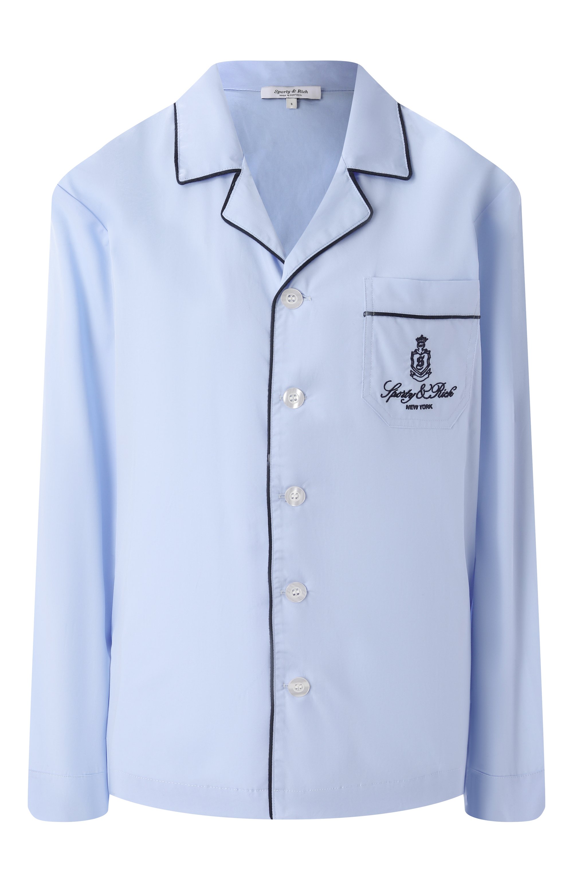 Хлопковая блузка SPORTY AND RICH голубого цвета по цене 21050 руб., арт. SI021516205BL50, фото 1 Хлопковая блузка SPORTY AND RICH, арт. SI021516205BL50, фото 1