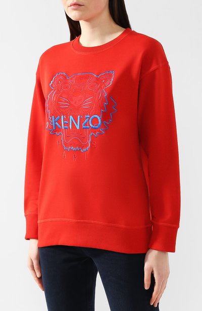 Хлопковый пуловер KENZO красного цвета по цене 24250 руб., арт. 2SW7874XE, фото 3 Хлопковый пуловер KENZO, арт. 2SW7874XE, фото 3
