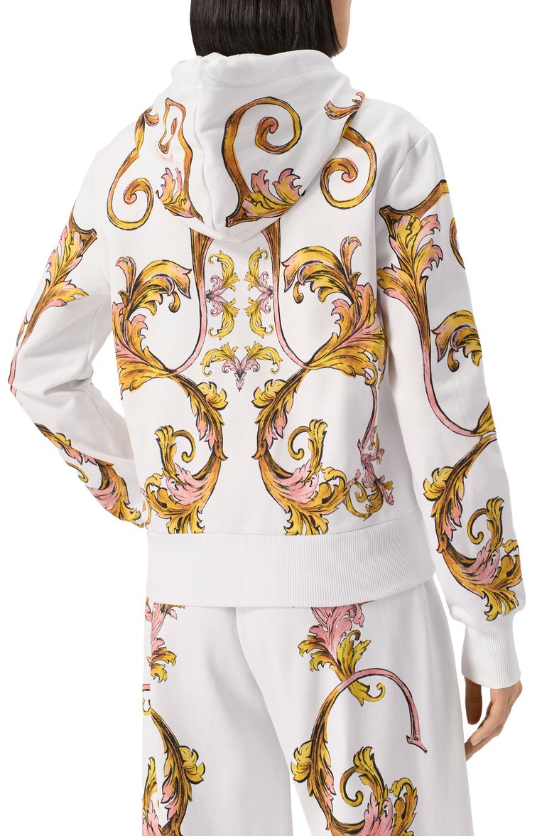 Женский хлопковая толстовка VERSACE JEANS COUTURE белого цвета, арт. 78HAI3P6/FS192 | Фото 4 (Материал сплава: Проставлено; Драгоценные камни: Проставлено; Длина (для топов): Стандартные; Рукава: Длинные; Материал подклада: Хлопок; Стили: Гламурный; Женское Кросс-КТ: Кардиган-одежда; Материал внешний: Хлопок)
