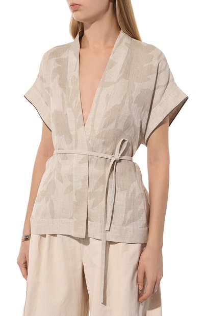 Льняной жакет-кимоно BRUNELLO CUCINELLI бежевого цвета по цене 192500 руб., арт. MB650B1344, фото 3 Льняной жакет-кимоно BRUNELLO CUCINELLI, арт. MB650B1344, фото 3
